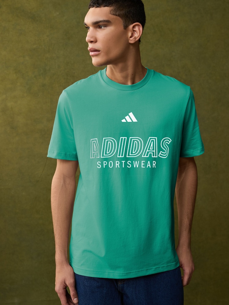 adidas Green House of Tiro Linear 100% Cotton Graphic Print T-Shirt - Image 1 of 8 adidas Green House of Tiro Linear 100% Cotton Graphic Print T-Shirt - Image 1 of 8