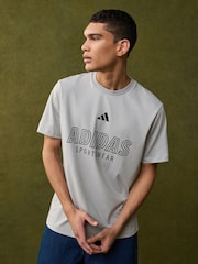 adidas Grey House of Tiro Linear 100% Cotton Graphic Print T-Shirt - Image 1 of 10