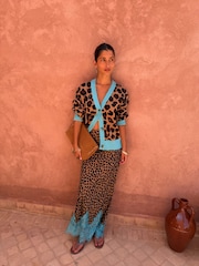 Never Fully Dressed Brown Cardigan in Leopard Jacquard - Image 1 of 4