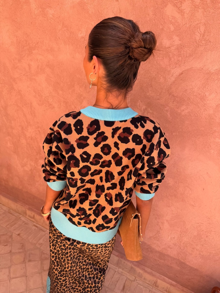 Never Fully Dressed Brown Cardigan in Leopard Jacquard - Image 2 of 4 Never Fully Dressed Brown Cardigan in Leopard Jacquard - Image 2 of 4