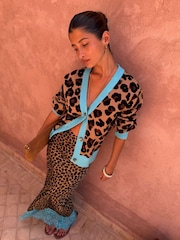 Never Fully Dressed Brown Cardigan in Leopard Jacquard - Image 3 of 4