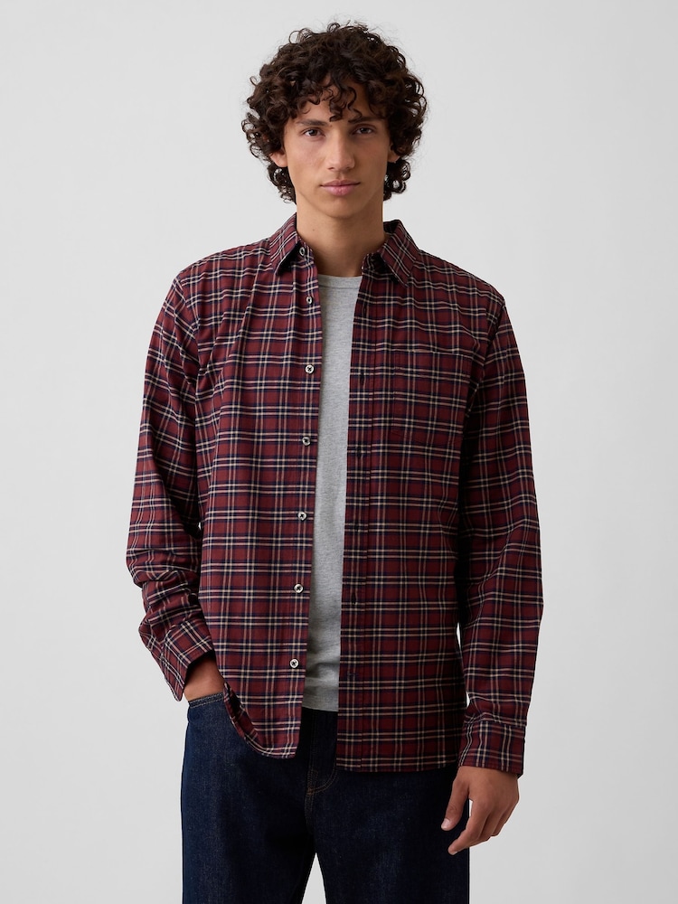 Gap Burgundy Check Oxford Shirt in Standard Fit - Image 1 of 5