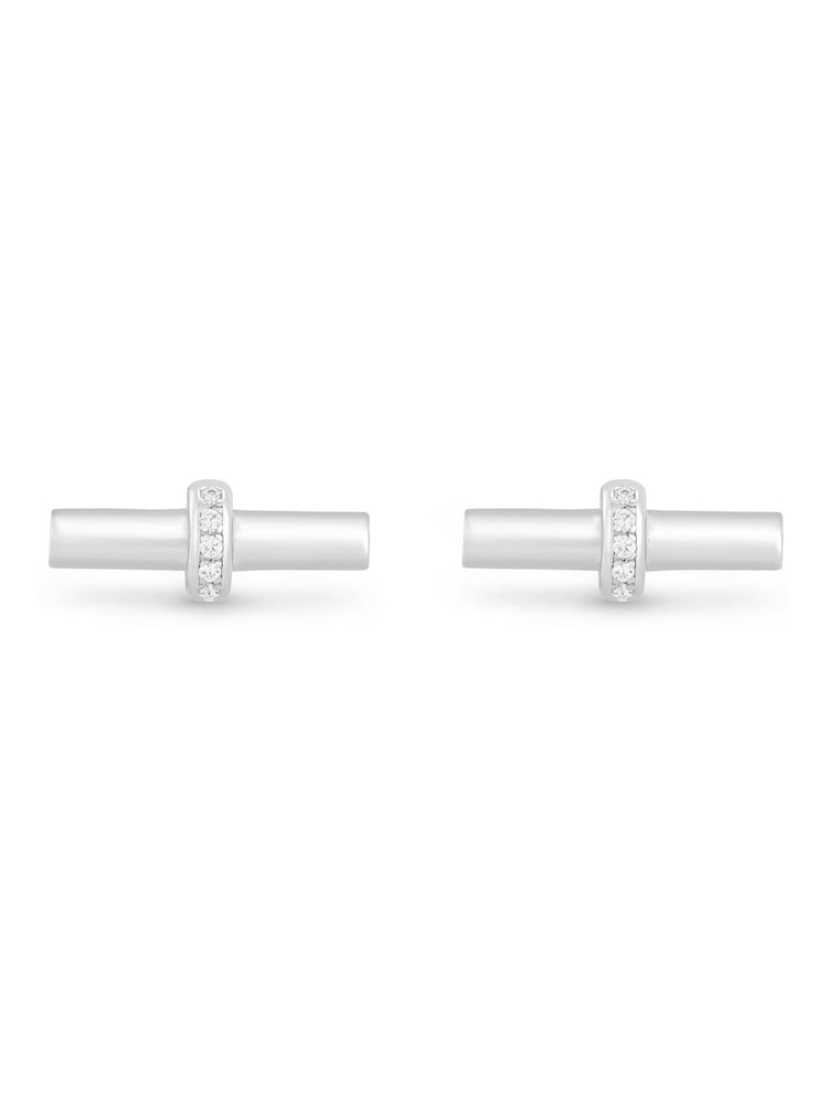 Beaverbrooks Silver Tone Cubic Zirconia T-Bar Stud Earrings - Image 1 of 3 Beaverbrooks Silver Tone Cubic Zirconia T-Bar Stud Earrings - Image 1 of 3