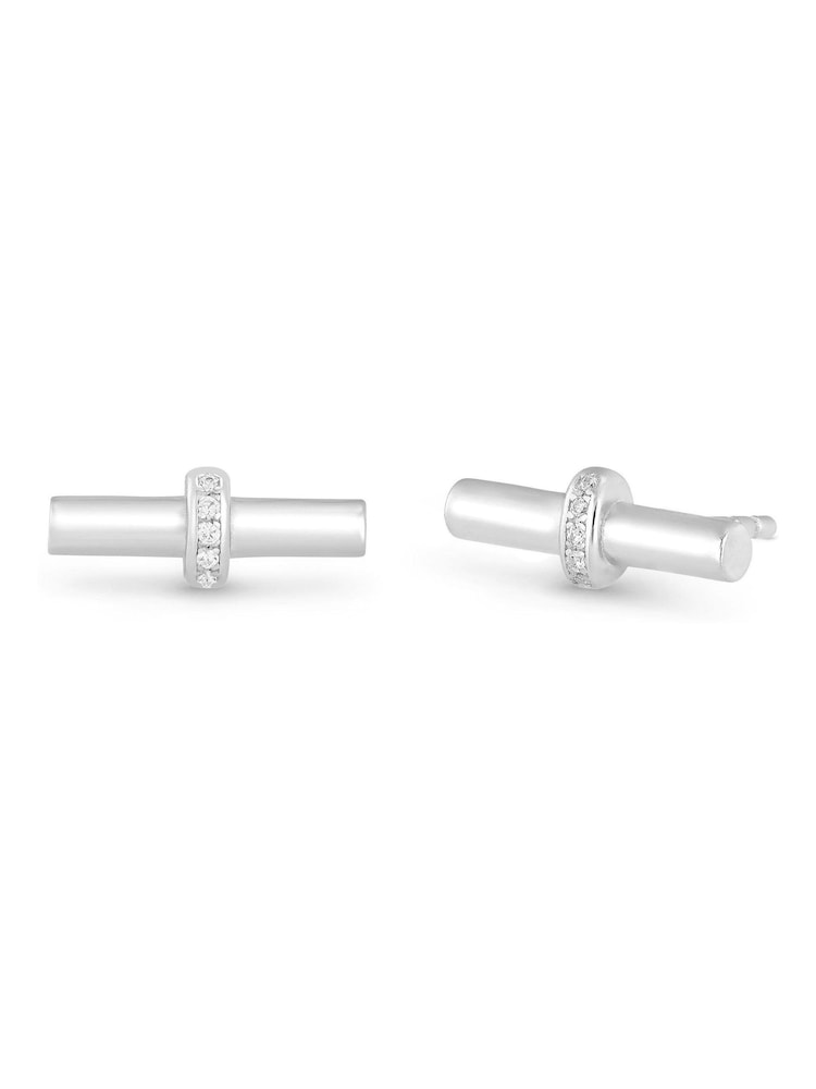 Beaverbrooks Silver Tone Cubic Zirconia T-Bar Stud Earrings - Image 2 of 3 Beaverbrooks Silver Tone Cubic Zirconia T-Bar Stud Earrings - Image 2 of 3