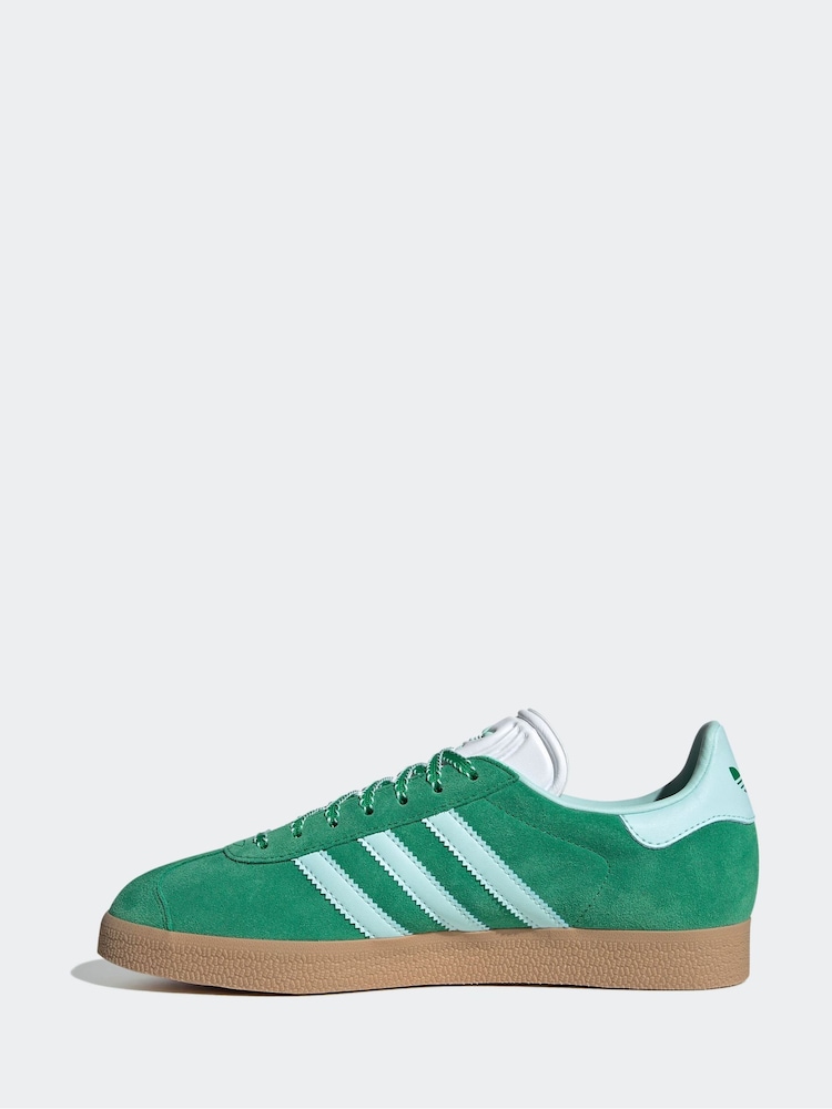 adidas Originals Green/White Gazelle Trainers - Image 2 of 9