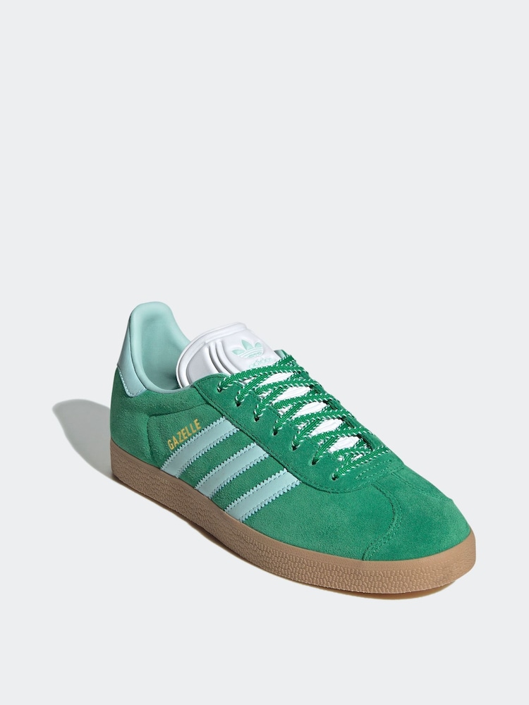 adidas Originals Green/White Gazelle Trainers - Image 3 of 9
