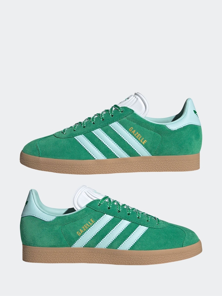 adidas Originals Green/White Gazelle Trainers - Image 5 of 9