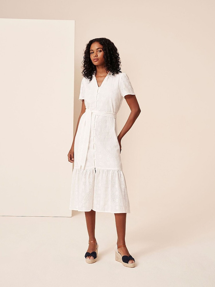 Crew Clothing White Broderie Shirt Dress - Image 6 of 6