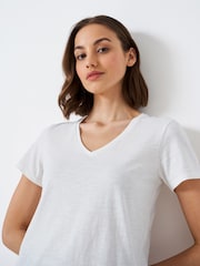 Crew Clothing White Perfect V-Neck Slub White 100% Cotton T-Shirt - Image 4 of 5