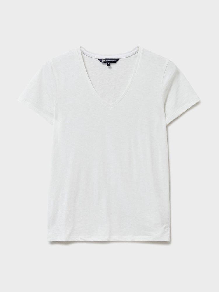 Crew Clothing White Perfect V-Neck Slub White 100% Cotton T-Shirt - Image 5 of 5