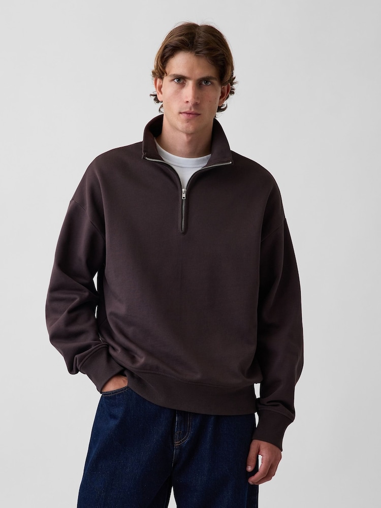 Gap Brown Heavyweight Oversized Quarter-Zip Pullover Sweatshirt - Image 1 of 4 Gap Brown Heavyweight Oversized Quarter-Zip Pullover Sweatshirt - Image 1 of 4