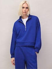 Azul - Ro&Zo Cotton Blend Half Zip Sweatshirt - Imagen 7 de 9