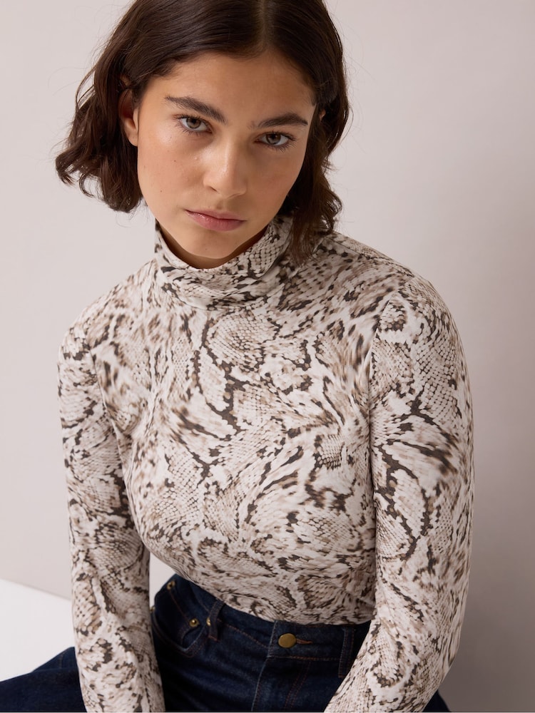 Ro&Zo Snake Print Roll Neck Top - Image 1 of 5