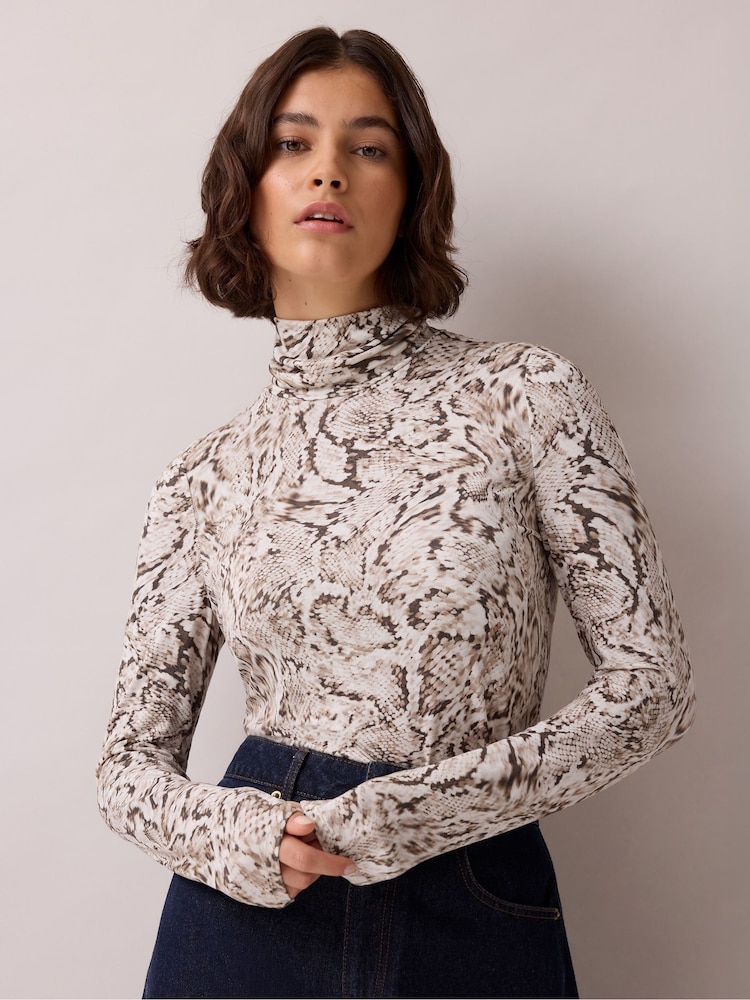 Ro&Zo Snake Print Roll Neck Top - Image 2 of 5