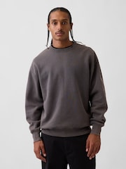 Anthrazit - Gap Boxy Washed-Fleece Crew Neck Sweatshirt - Bild 1 von 4
