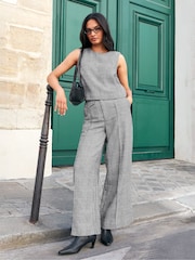 Ro&Zo Black Petite Check Wide Leg Trousers With Wool - Image 1 of 6