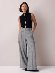 Ro&Zo Black Petite Check Wide Leg Trousers With Wool - Image 3 of 6
