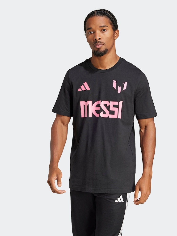adidas Black Messi Name and Number Graphic 100% Cotton T-Shirt - Image 1 of 6