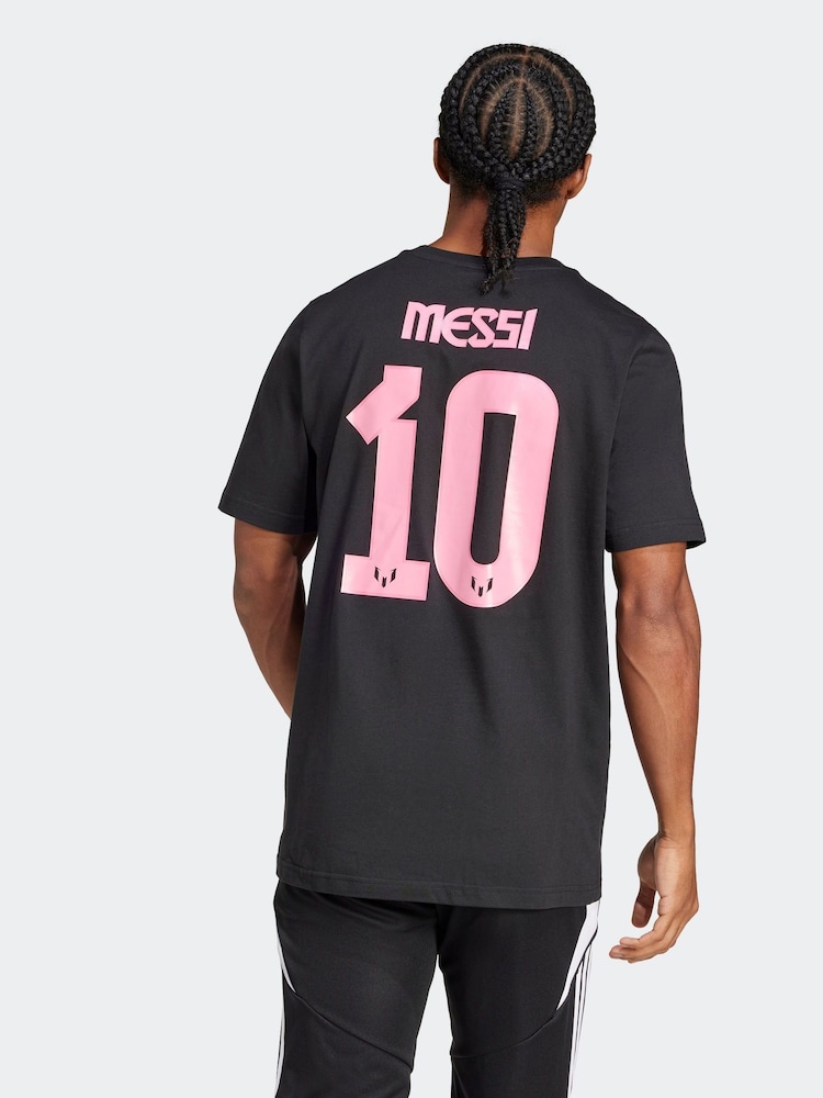 adidas Black Messi Name and Number Graphic 100% Cotton T-Shirt - Image 2 of 6