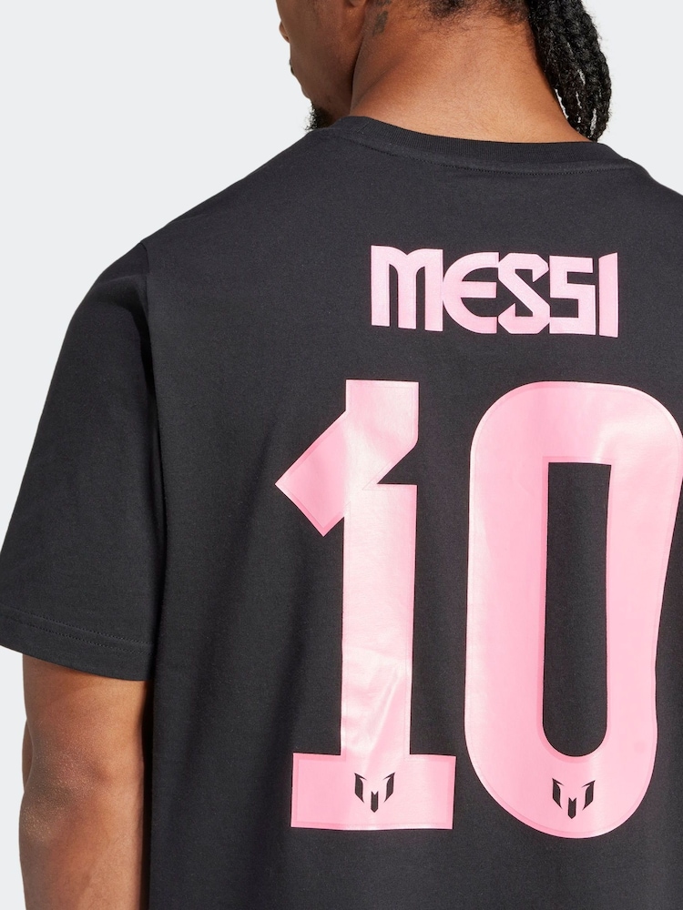adidas Black Messi Name and Number Graphic 100% Cotton T-Shirt - Image 4 of 6