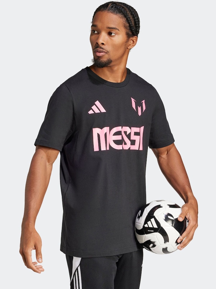 adidas Black Messi Name and Number Graphic 100% Cotton T-Shirt - Image 5 of 6