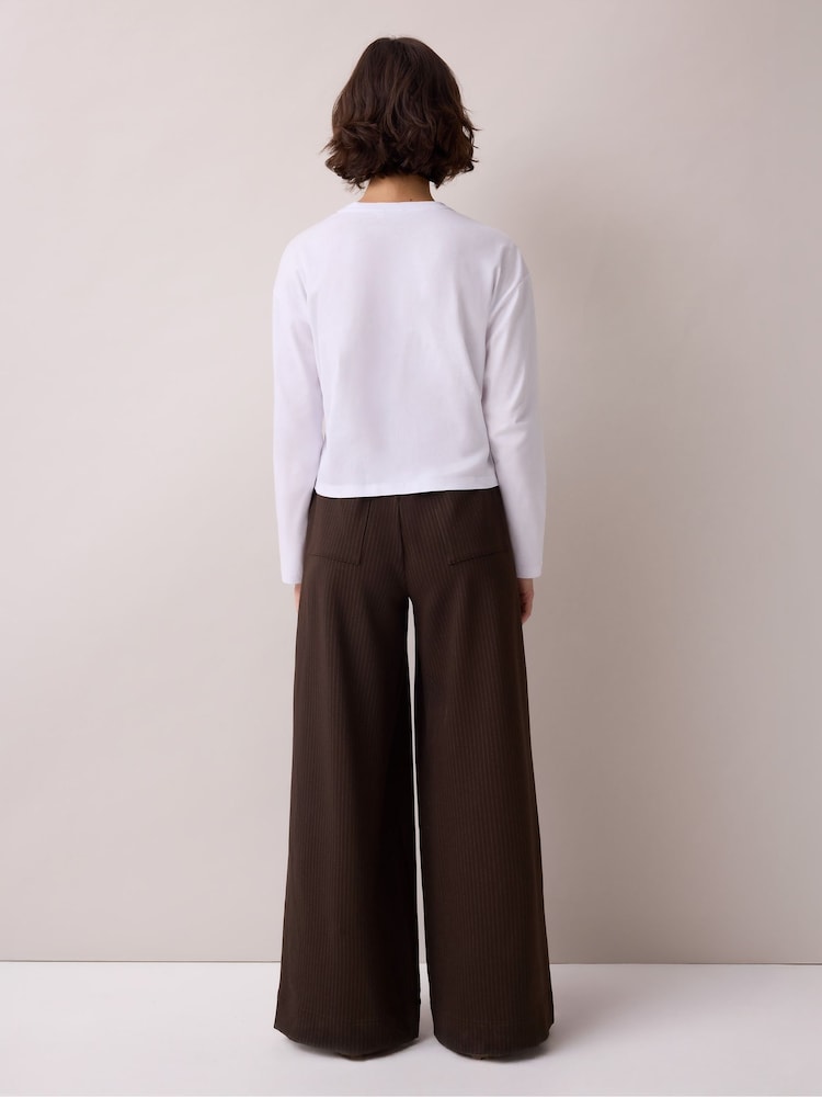 Ro&Zo Brown Pinstripe Wide Leg Joggers - Image 2 of 6 Ro&Zo Brown Pinstripe Wide Leg Joggers - Image 2 of 6