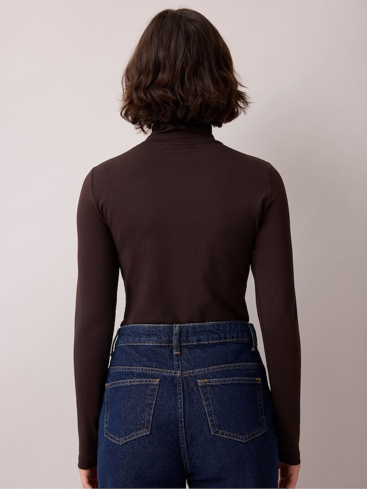 Ro&Zo Brown Cotton Blend Roll Neck Top - Image 2 of 4