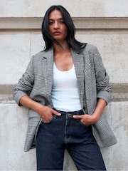 Ro&Zo Black Petite Check Oversized Blazer With Wool - Image 1 of 9