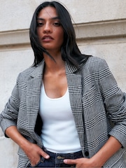 Ro&Zo Black Petite Check Oversized Blazer With Wool - Image 6 of 9