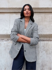 Ro&Zo Black Petite Check Oversized Blazer With Wool - Image 7 of 9