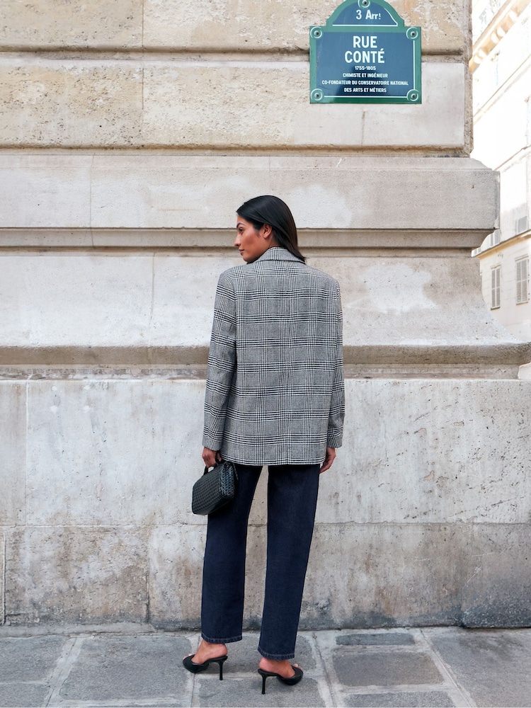 Ro&Zo Black Petite Check Oversized Blazer With Wool - Image 9 of 9