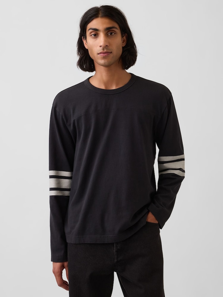 Gap Black Heavyweight Varsity Long Sleeve T-Shirt - Image 1 of 5