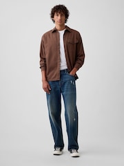 Brūna krāsa - Gap Boxed Fit Twill krekls - Attēls 3 no 5