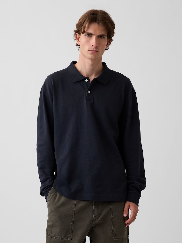 Gap Black Oversized Pique Polo Shirt - Image 1 of 4 Gap Black Oversized Pique Polo Shirt - Image 1 of 4
