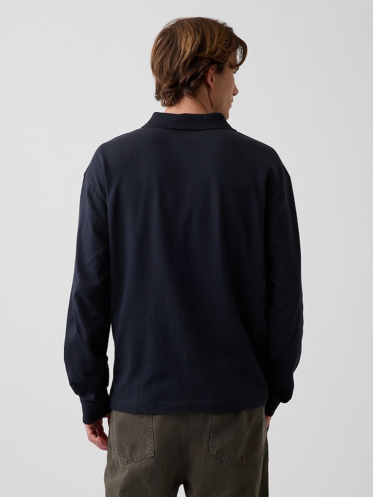 Gap Black Oversized Pique Polo Shirt - Image 2 of 4 Gap Black Oversized Pique Polo Shirt - Image 2 of 4