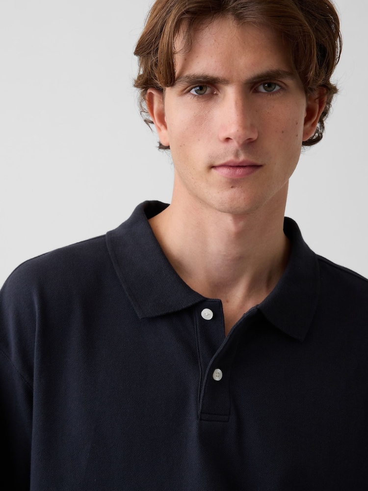 Gap Black Oversized Pique Polo Shirt - Image 4 of 4 Gap Black Oversized Pique Polo Shirt - Image 4 of 4