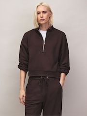 Marrón - Ro&Zo Cotton Blend Half Zip Sweatshirt - Imagen 1 de 6