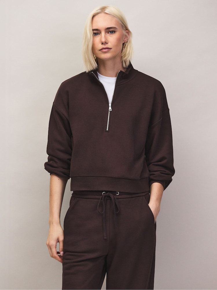 Marrón - Ro&Zo Cotton Blend Half Zip Sweatshirt - Imagen 1 de 6 Marrón - Ro&Zo Cotton Blend Half Zip Sweatshirt - Imagen 1 de 6