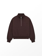 Marrón - Ro&Zo Cotton Blend Half Zip Sweatshirt - Imagen 6 de 6
