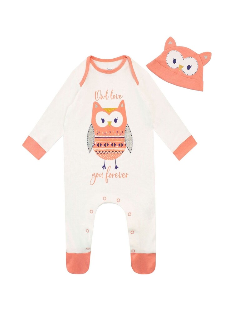 Harry Bear White Owl Love You Forever 100% Cotton Sleepsuit and Hat Set - Image 1 of 4