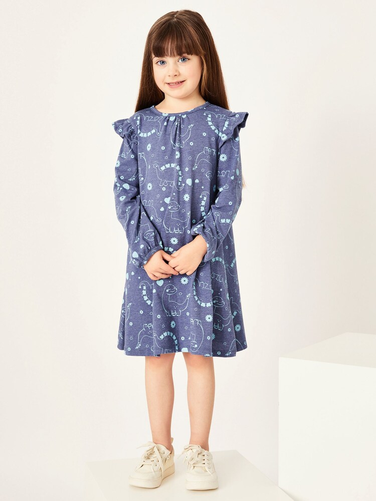 Harry Bear Blue Dinosaur Long Sleeve Dress - Image 1 of 4