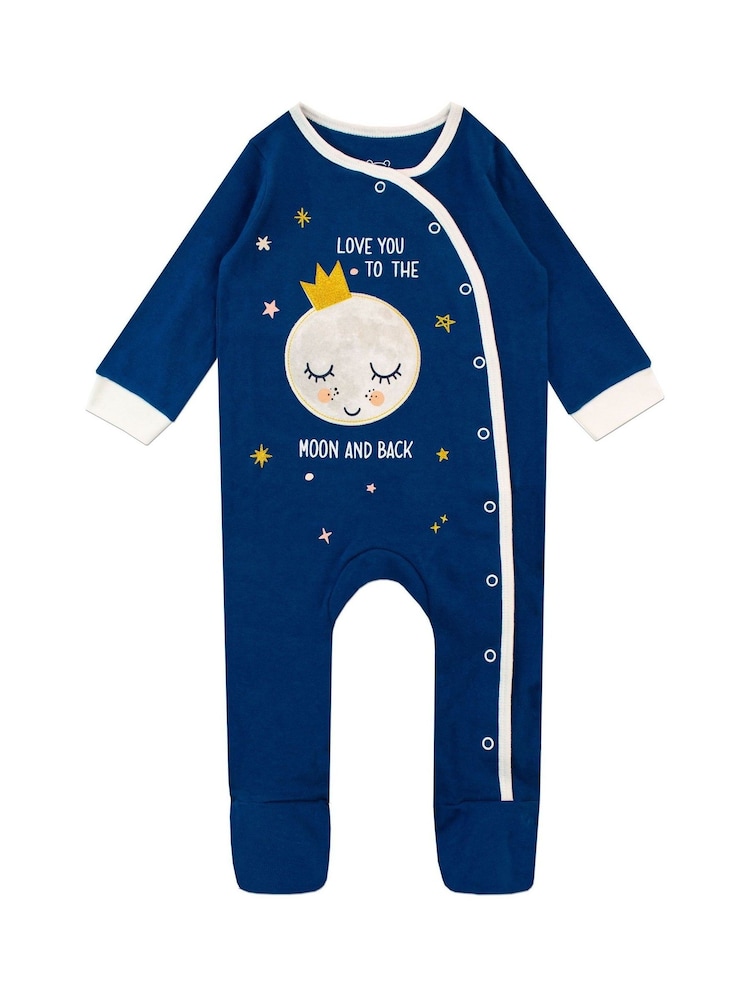 Harry Bear Blue Love You To The Moon and Back 100% Cotton Sleepsuit - Image 1 of 3 Harry Bear Blue Love You To The Moon and Back 100% Cotton Sleepsuit - Image 1 of 3