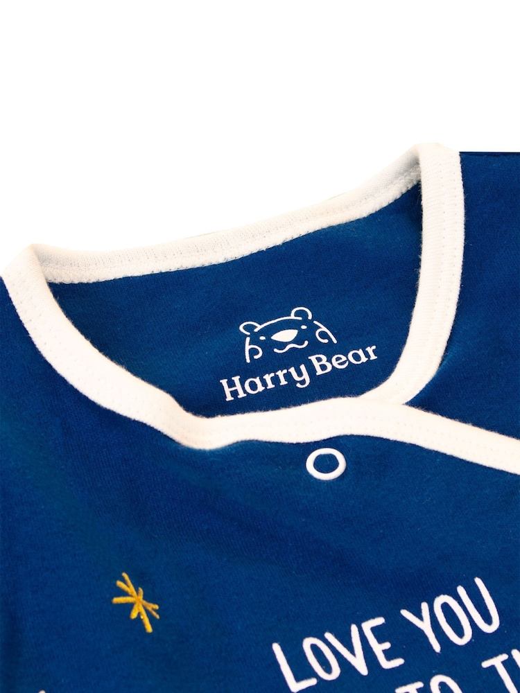 Harry Bear Blue Love You To The Moon and Back 100% Cotton Sleepsuit - Image 2 of 3 Harry Bear Blue Love You To The Moon and Back 100% Cotton Sleepsuit - Image 2 of 3