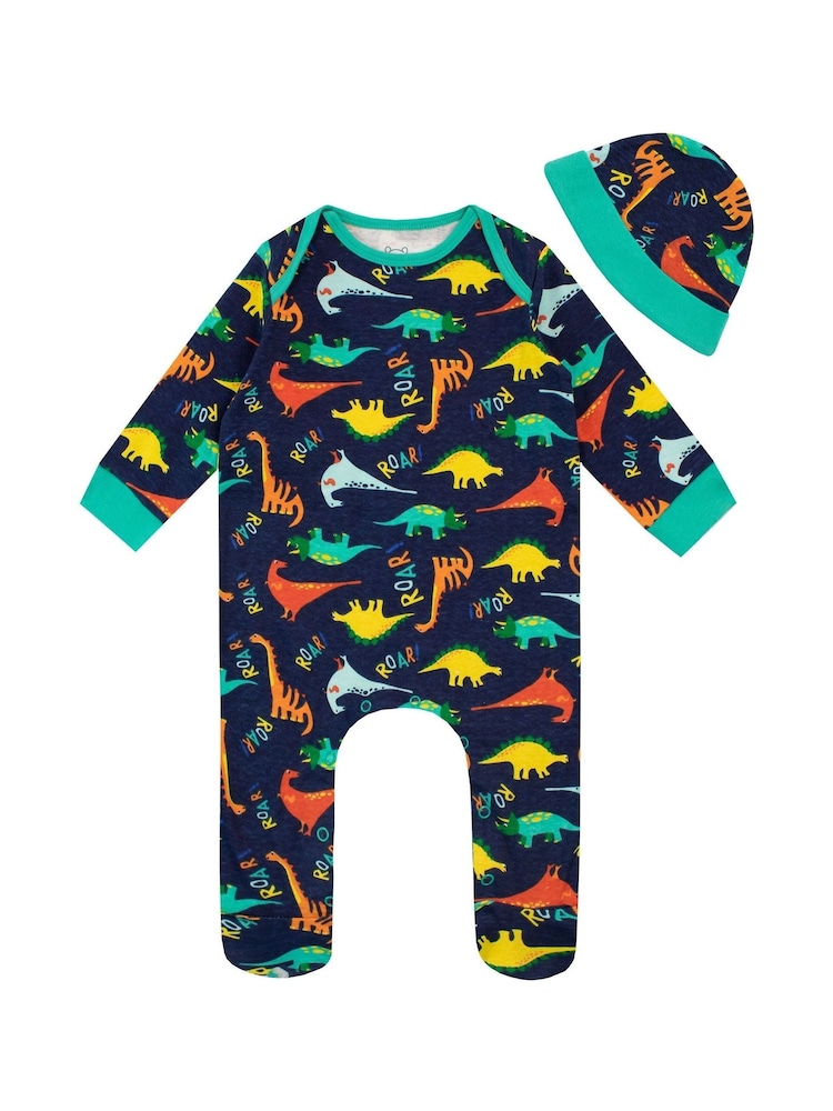 Harry Bear 100% Cotton Dinosaur Sleepsuit and Hat Set - Bild 1 von 1