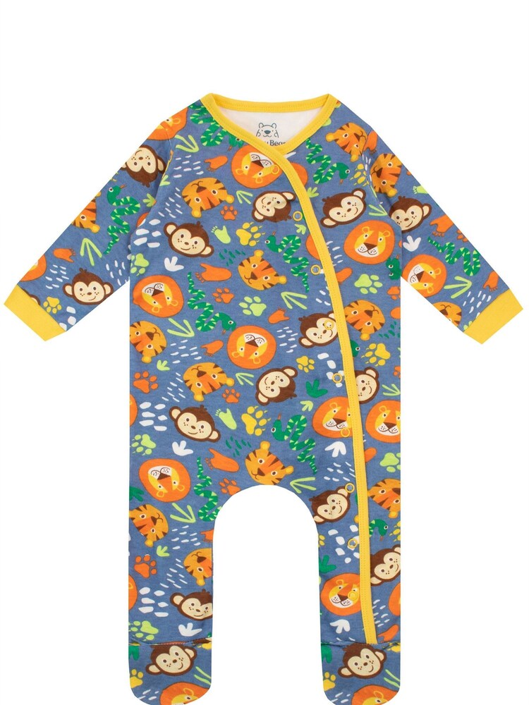 Harry Bear Blue Monkeys Lions and Tigers Jungle 100% Cotton Sleepsuit - Image 1 of 3