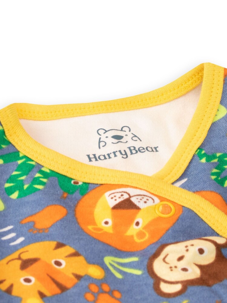 Harry Bear Blue Monkeys Lions and Tigers Jungle 100% Cotton Sleepsuit - Image 2 of 3