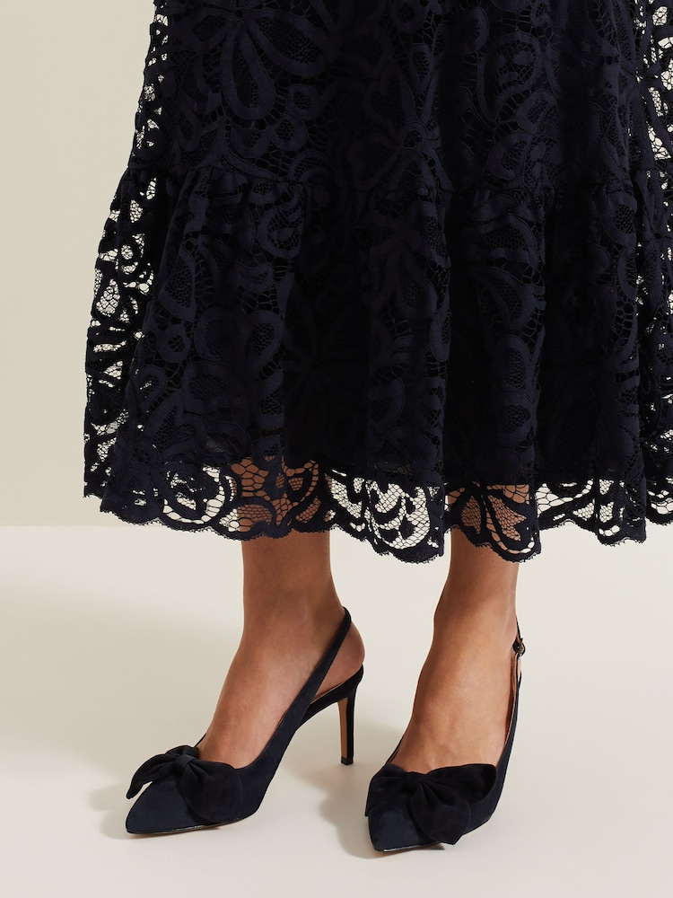 Phase Eight Blue Suede Pointed Bow Slingbacks - Image 1 of 7