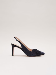 Phase Eight Blue Suede Pointed Bow Slingbacks - Image 5 of 7