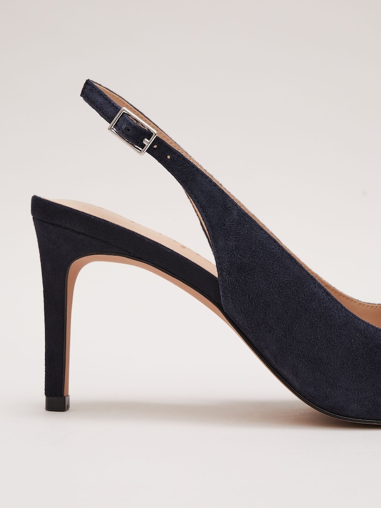 Phase Eight Blue Suede Pointed Bow Slingbacks - Image 7 of 7