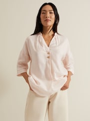Phase Eight Pink Posie Button Front 100% Linen Shirt - Image 1 of 6
